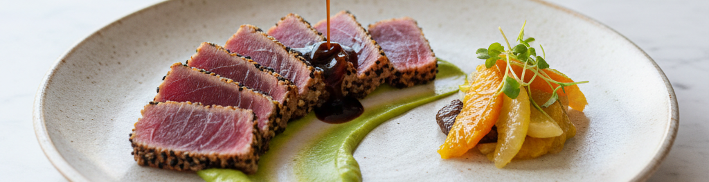Tataki de atún de aleta azul South Wind con mousse de palta