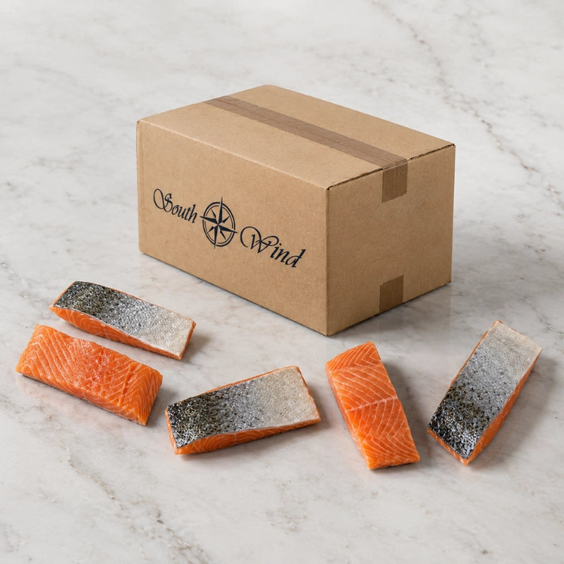 Caja de porciones de salmón atlántico con piel congelado (5kg)