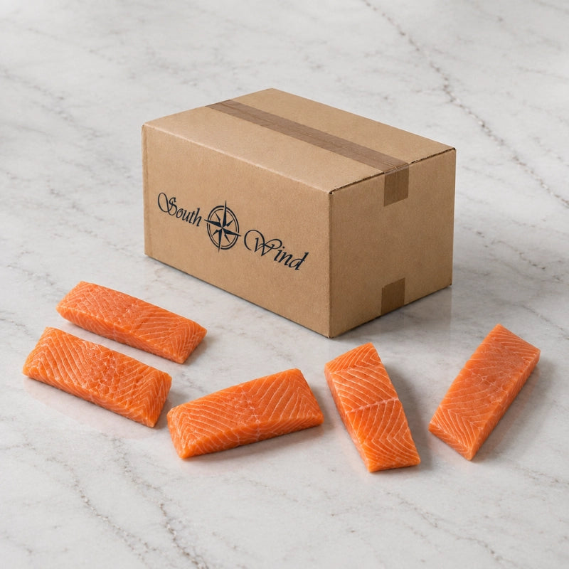 Caja de porciones de salmón atlántico sin piel congelado (5kg)